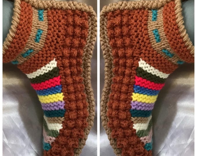 Large size 41-45, indoor slippers-ankle boots, multi-colored fantasy, handmade knitting, soft acrylic wool, for women, men