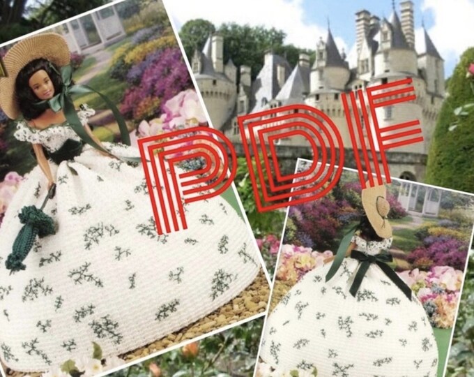 Vintage format PDF.Modèle chic robe et accessoire pour Barbie au crochet ,patterns avec  tutoriels anglais