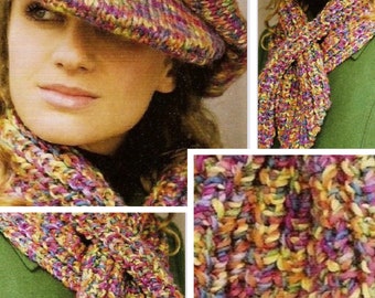 Vintage. Knit cap and scarf models. Patterns with French tutorials