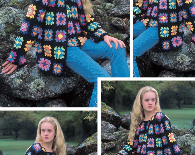 Special offer. Model boho style crochet vest and tank top set in grandmother's square. Patterns with English tutorials PDF format