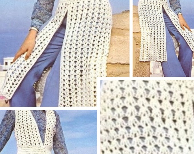 Vintage.Crochet vest-cardigan model, for women.Pattern with English tutorials, PDF format