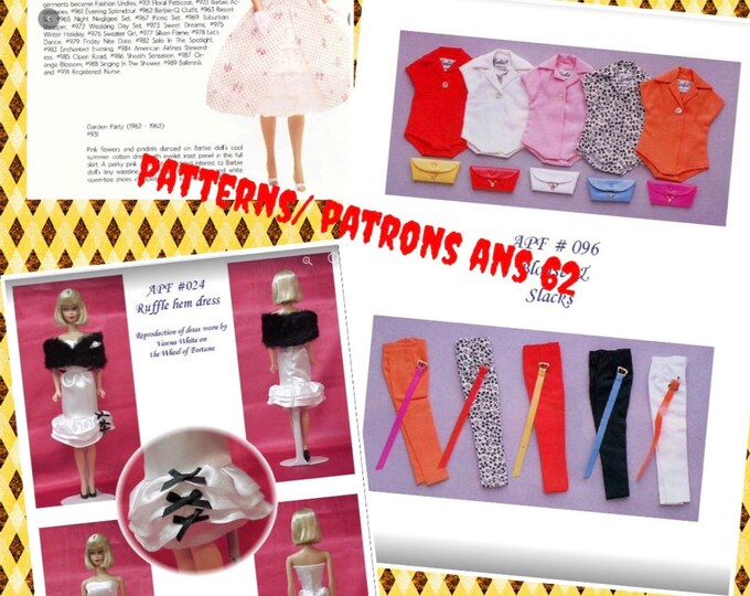 PDF Vintage.Parade de modèles en couture pour poupée Barbie,format PDF. Patterns avec tutoriels en anglais  format PDF