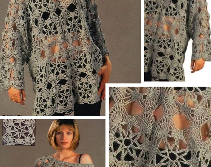 Crochet lace dress model. Schemes, international diagrams, tutorials with written explanation in French