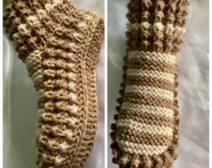 Unique model, indoor slippers-boots, fancy two-tone, handmade knit, soft acrylic wool/wool
