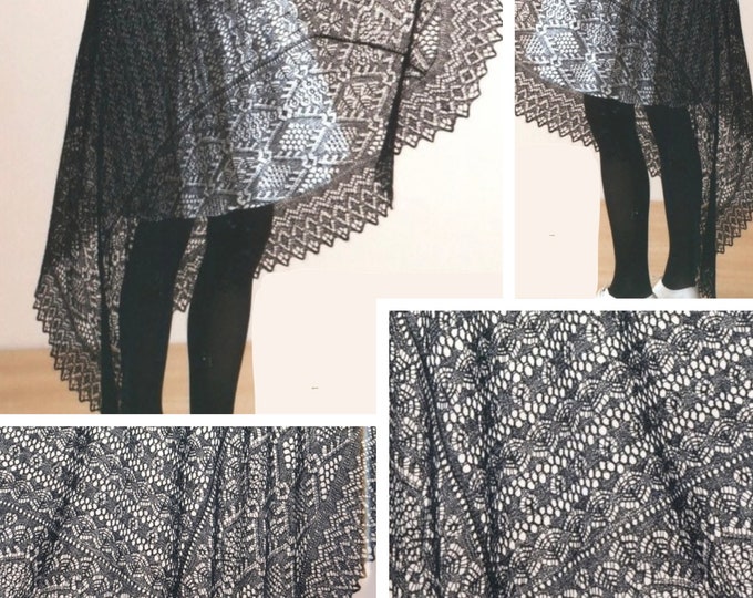 Vintage.Shetland (orenburg) style shawl model in knitting for women.French pattern with tutorial Pdf format
