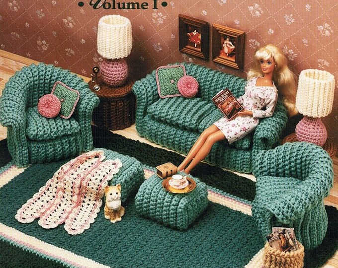 PDF Vintage magazine format PDF.Modèle meubles pour Barbie au crochet ,patterns avec  tutoriels anglais