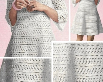 Vintage.Chic crochet lace dress model, for women.Pattern with French tutorial PDF format