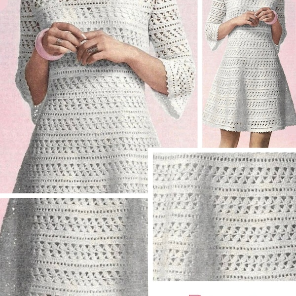 Robe Manches Longues Au Crochet En Laine Et Mohair - Taille L, Multicolore, Neuf Sans étiquettes