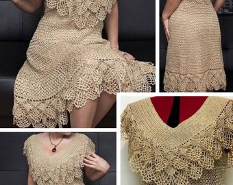 Crochet lace dress pattern International diagrams and diagrams with explanation in technical design in PDF format
