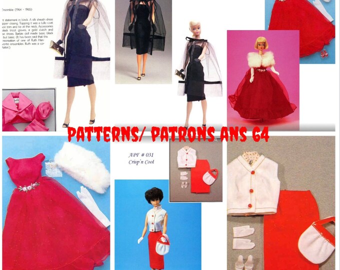 PDF Vintage.Parade de modèles en couture pour poupée Barbie,format PDF. Patterns avec tutoriels en anglais  format PDF