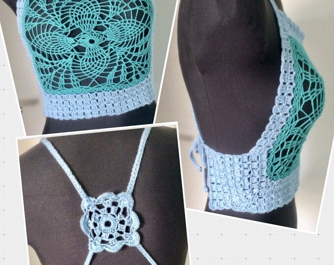 Chic top - two-tone handmade crochet bustier, fine acrylic, for women, girls
