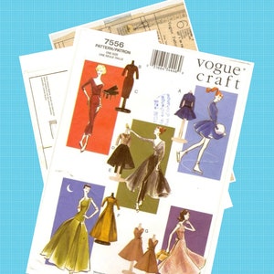 May include: A vintage Vogue Craft sewing pattern for a dress, featuring illustrations of different styles. The pattern number is 7556 and the text "One Size" is visible. The pattern includes a variety of dress styles, including a black dress, a green dress, and a pink dress.