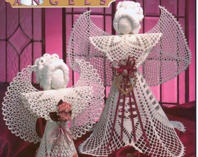PDF Vintage magazine Elegant Angers PDF format. 5 white cotton crochet angel doll models, patterns with English tutorials PDF format