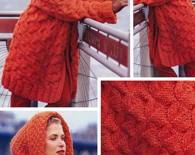Vintage. Coat model - cardigan with hood, knitting, for women. Pattern with French tutorials (translation), English PDF format