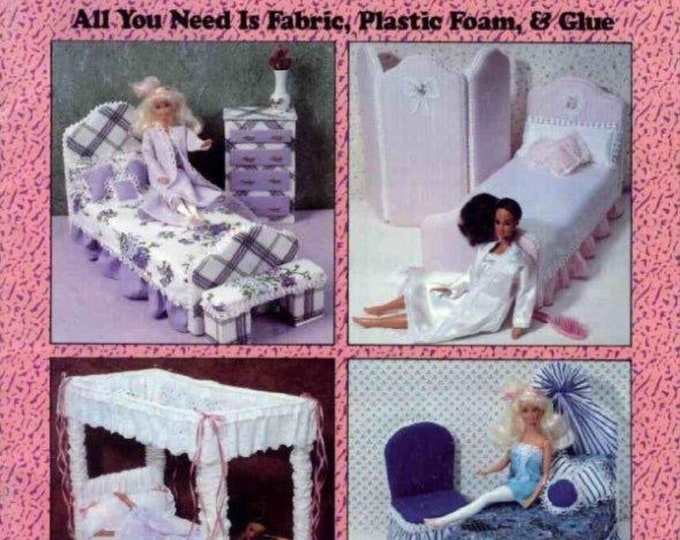 Vintage PDF. Magazine PDF format. Furniture models, beds for Barbie doll bedroom.  Patterns with English tutorials PDF format