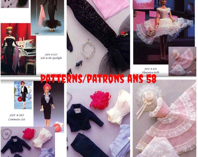 PDF Vintage.Parade de modèles en couture pour poupée Barbie,format PDF. Patterns avec tutoriels en anglais  format PDF