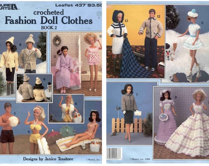 PDF Vintage magazine PDF format. Crochet clothing and accessories models for Barbie, patterns with English tutorials