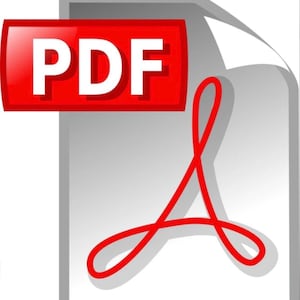 May include: A digital file icon representing a PDF document. The icon features a light grey paper sheet with a folded top right corner and a prominent red rectangular header containing the white text PDF, alongside a large red stylised letter A.