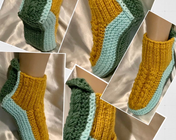 Chic slippers - large indoor ankle boots with soft soles, handmade knit, soft acrylic wool, for women, one size