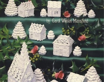 Vintage PDF. Christmas Village magazine PDF format. Miniature white cotton crochet patterns. Patterns with English tutorials PDF format