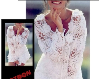 Vintage.Sweater model - crochet lace tunic, for women.Pattern with French tutorial PDF format