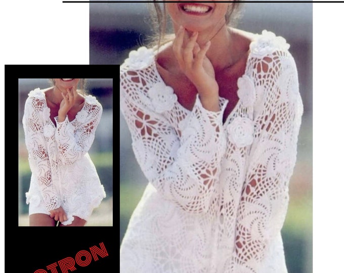Vintage.Sweater model - crochet lace tunic, for women.Pattern with French tutorial PDF format