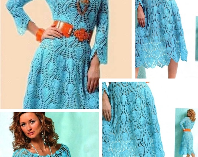 Crochet lace dress pattern International diagrams and patterns with technical design explanation in Pdf format