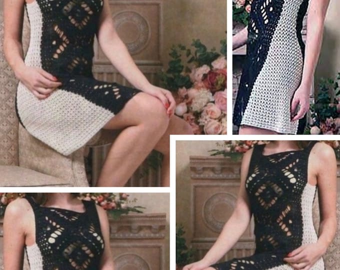 Crochet lace dress pattern International diagrams and diagrams with explanation in technical design in PDF format