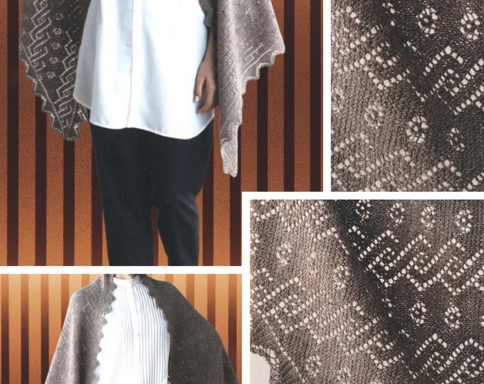 Vintage. Shetland (Orenburg) style shawl model in knitting for women. Pattern with French tutorial PDF format