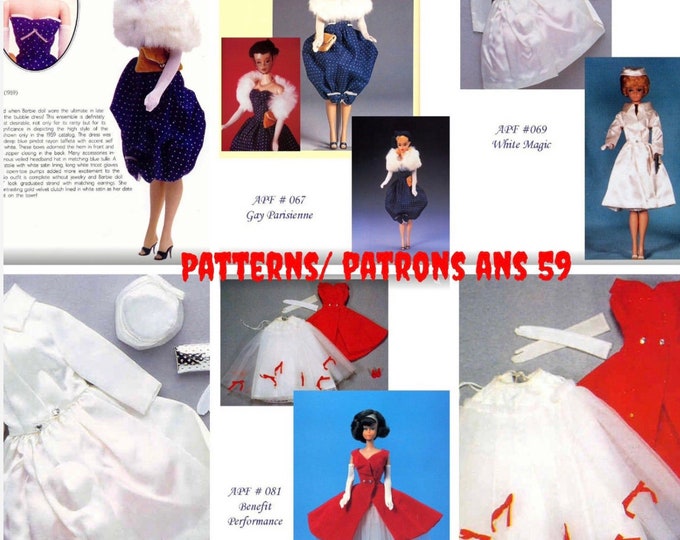 PDF Vintage.Parade de modèles en couture pour poupée Barbie,format PDF. Patterns avec tutoriels en anglais  format PDF