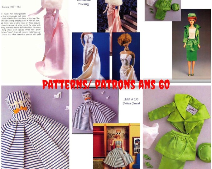 PDF Vintage.Parade de modèles en couture pour poupée Barbie,format PDF. Patterns avec tutoriels en anglais  format PDF
