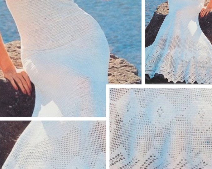 Vintage. White cotton crochet summer dress pattern for women. Pattern with French tutorials in PDF format