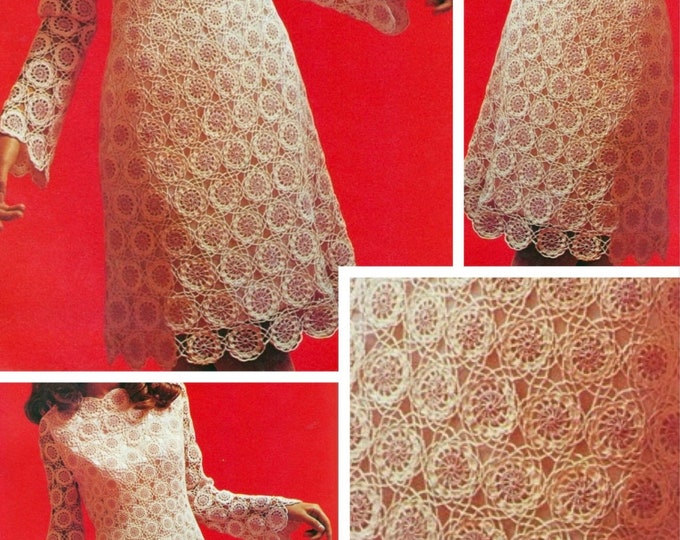 Vintage.Chic crochet lace dress model, for women.Pattern with French tutorial PDF format