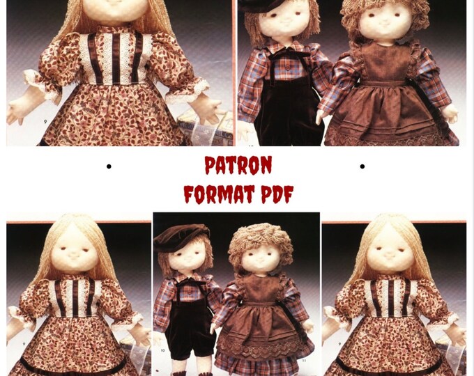 PDF Vintage.Petite livre en format PDF.Modèles 3 poupées chiffons ,patrons avec tutoriels français format PDF