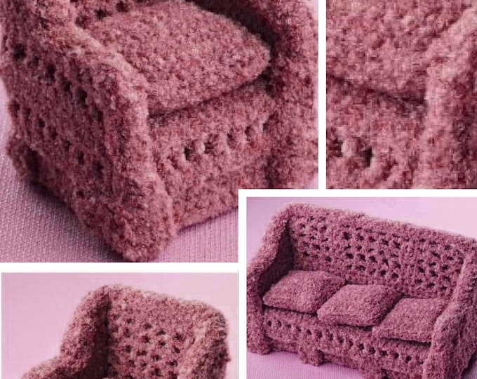 Vintage. Crochet furniture patterns (sofa and armchair) for Barbie doll Patterns with English tutorials PDF format