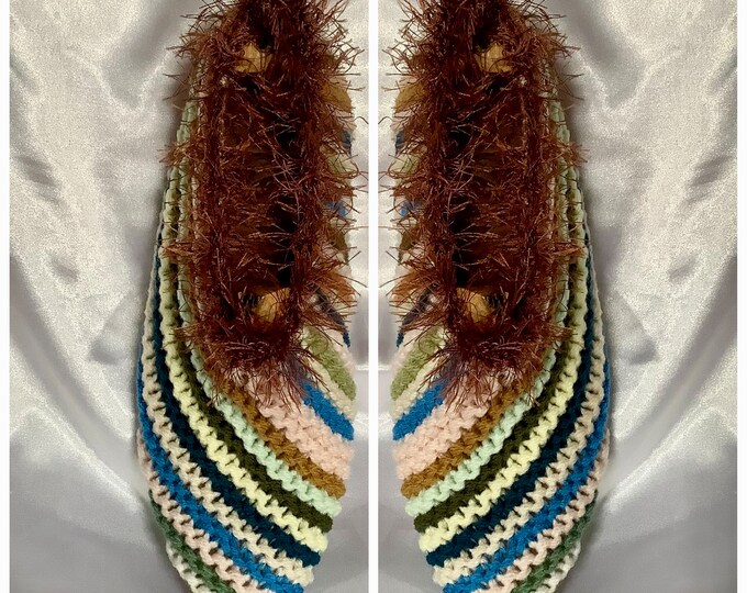 Unique model.Chic indoor slippers, multicolored fantasy, handmade in knit, wool/acrylic yarn