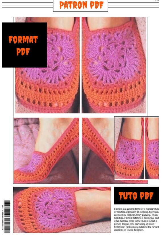 chaussons ballerines au crochet style carré grand