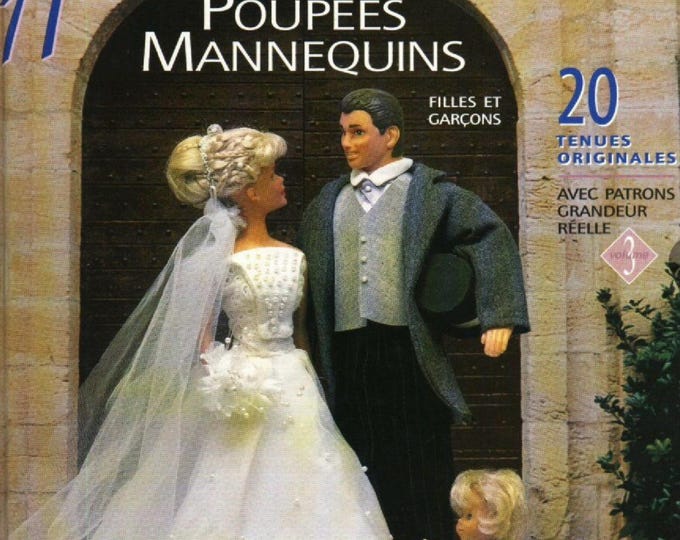 Vintage PDF. Magazine cover for mannequin doll in PDF format. Clothing model in sewing accessories with French tutorials.