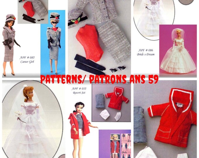 PDF Vintage.Parade de modèles en couture pour poupée Barbie,format PDF. Patterns avec tutoriels en anglais  format PDF