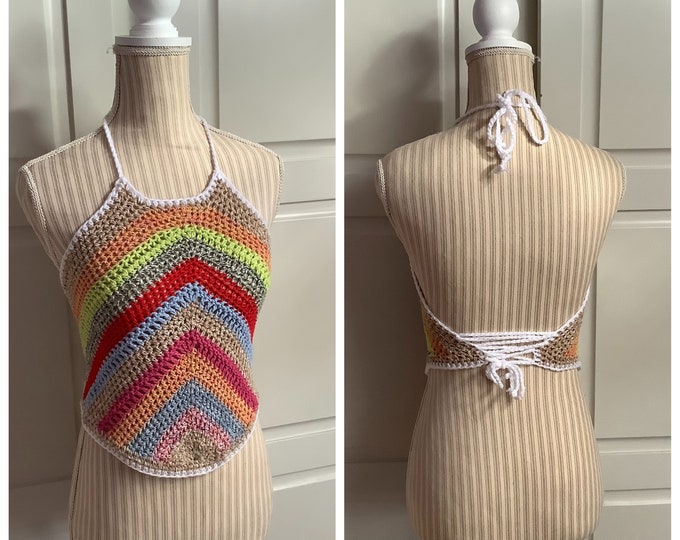 Chic top - multicolored handmade crochet bustier, organic cotton, for women, girls