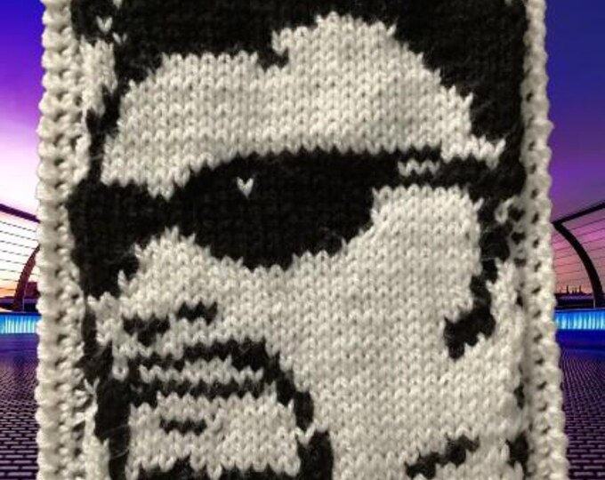 Chic portrait of Johnny Hallyday in knitwear, acrylic, white/black color Medium size (approximately 30x20cm)