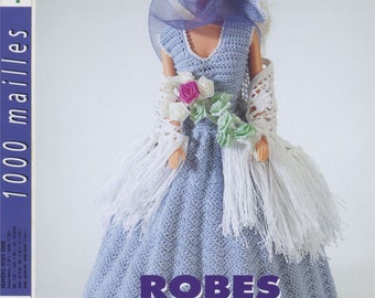Vintage.Magazine 1000 mailles en  format PDF.Modèles robe et accessoire  poupée Barbie crochet   .Patrons avec tutoriels français format PDF