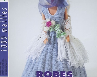 Vintage.Magazine 1000 mailles en  format PDF.Modèles robe et accessoire  poupée Barbie crochet   .Patrons avec tutoriels français format PDF