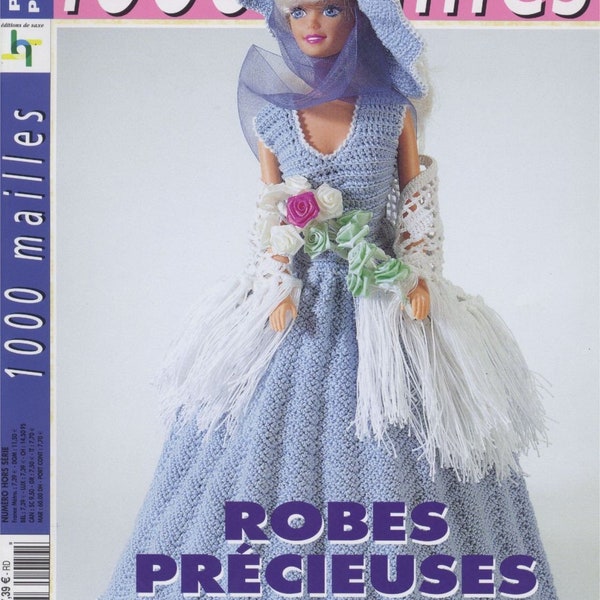 Vintage.Magazine 1000 mailles en  format PDF.Modèles robe et accessoire  poupée Barbie crochet   .Patrons avec tutoriels français format PDF