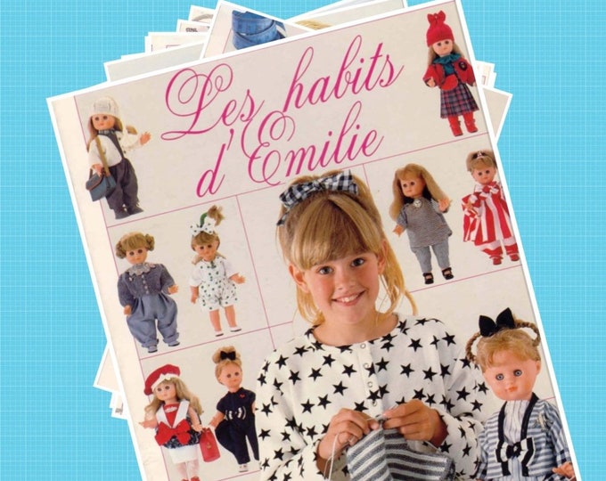 PDF Vintage.Magazine habits d Emilie,format PDF.Modèles vêtements au crochet,tricot ,coudre  pour poupée.Patrons avec tutoriels en français