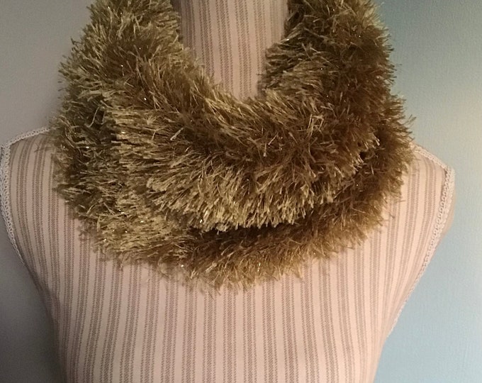 Chic neck warmer, knitted snug, gold stitching. For women. Unique model, one size. Ideal for a gift.