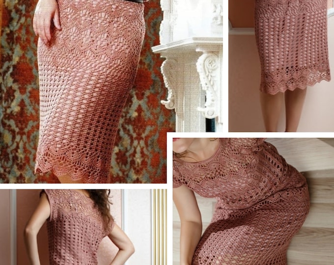 Crochet lace dress pattern. Schemas, international diagrams, tutorials with written explanation in French, English, PDF format