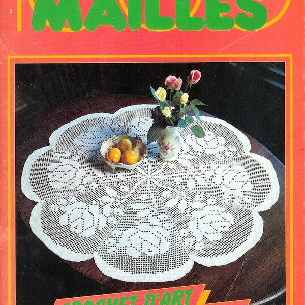 Vintage.Magazine 1000 mailles en  format PDF.Modèles nappes et napperons au crochet coton blanc .Patrons avec tutoriels français format PDF