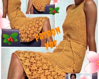 Vintage.Modèle robe dentelles au crochet ,pour femme.Patron avec tutoriel français format Pdf