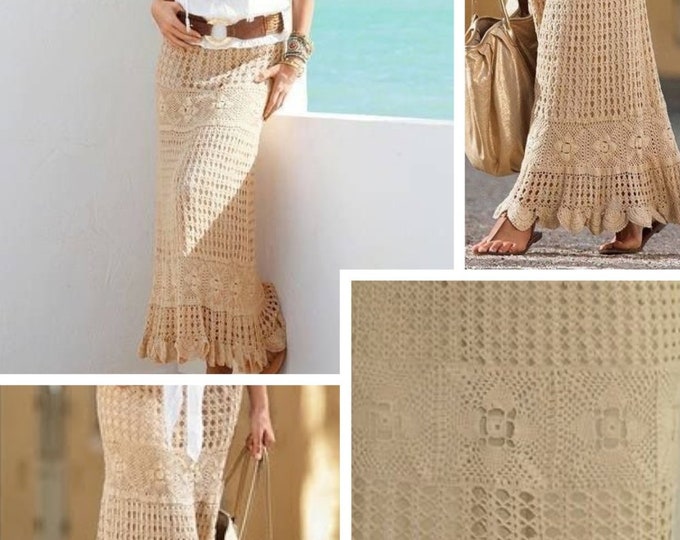 Crochet long lace skirt pattern. Schemas, international diagrams, (without written explanation), PDF format